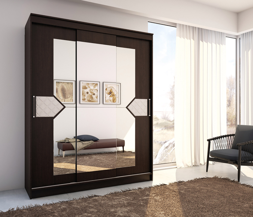 Шкафы-купе, ЛДСП Шкаф-купе НИКОЛЬ 3 Венге-Лиственница светлая