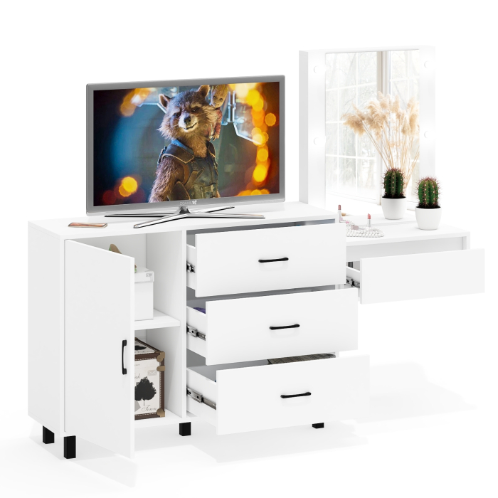 Туалетные столики, Комод с дверками и ящиками 122-1204 и косметический столик навесной с подсветкой