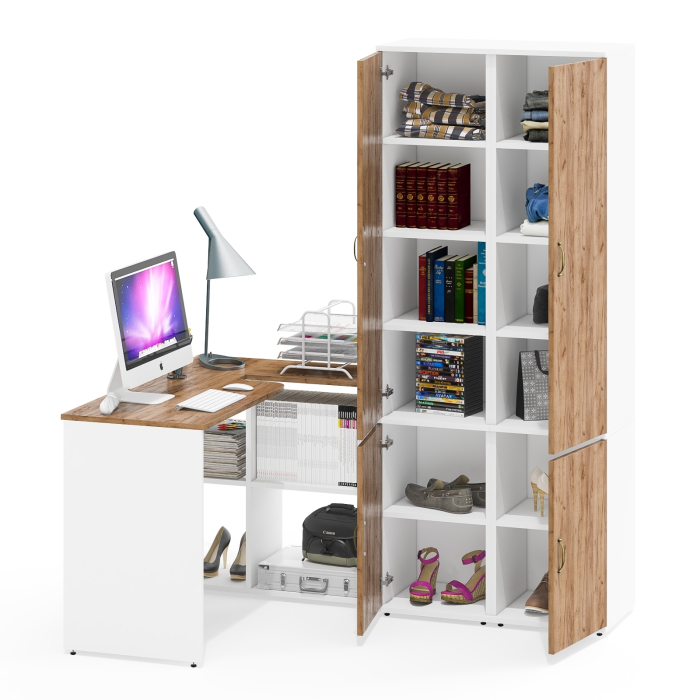 Домашние кабинеты, Пеналы для книг и учебников на пять полок Лидер-8 и стол-трансформер для учёбы