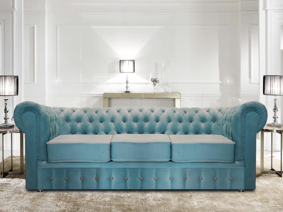 Диваны прямые, Диван Честер 3-х местный со стразами, велюр