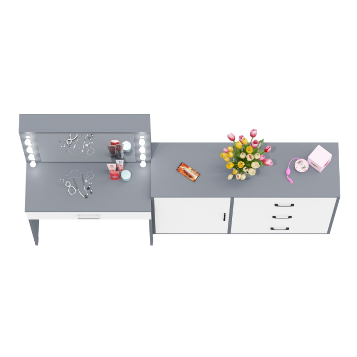 Туалетные столики, Косметический стол с подсветкой и выдвижным ящиком СТ-4 и комод 122-1204