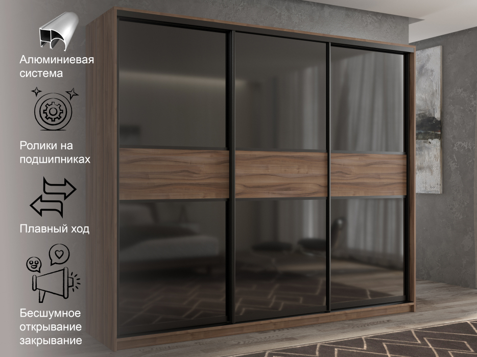 Шкафы-купе 3-х дверные, Шкаф-купе 3х дверный Кааппи 12 210х60