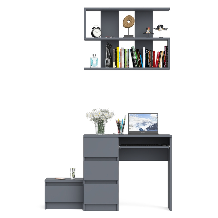 Прямые компьютерные столы, Стол компьютерный три ящика МС-6 левый с тумбочкой ТМП400 и навесной полкой 900 Мори