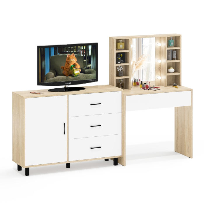 Туалетные столики, Туалетный столик с подсветкой 115 и комод с дверкой и 3-мя ящиками 122-1204