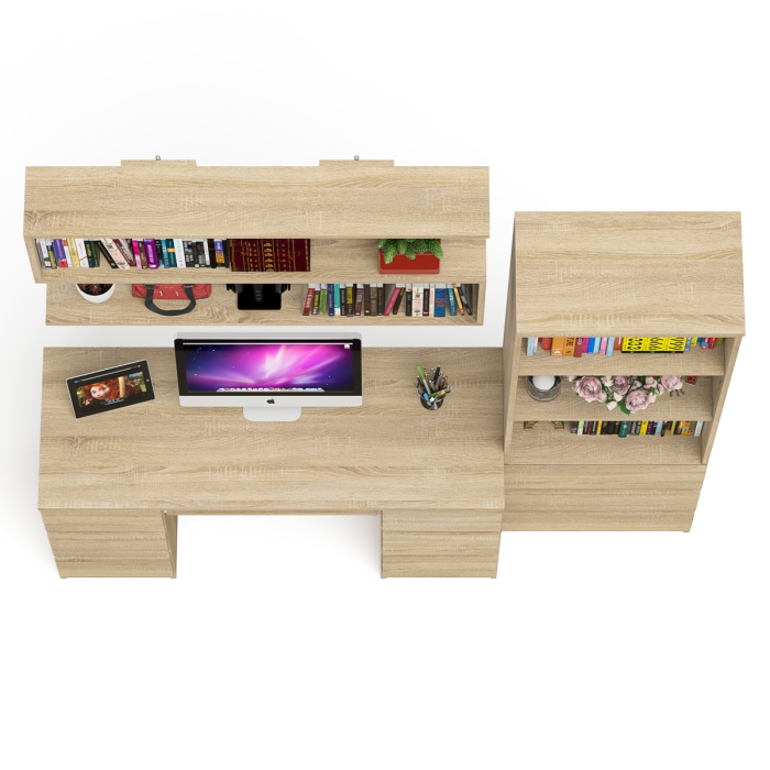 Домашние кабинеты, Рабочее место Мори из стола двухтумбового МС-2 с навесной полкой и стеллажом