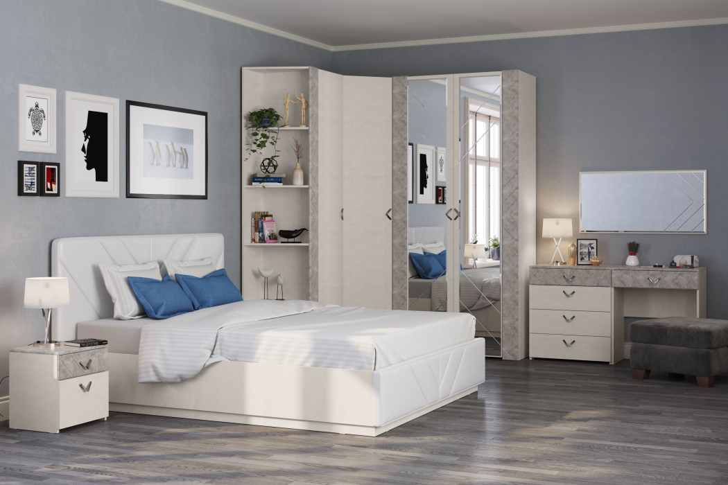 Туалетные столики, Стол туалетный с комодом и зеркалом Амели 13.106+12.48+Зерк шёлковый камень/бетон чикаго беж