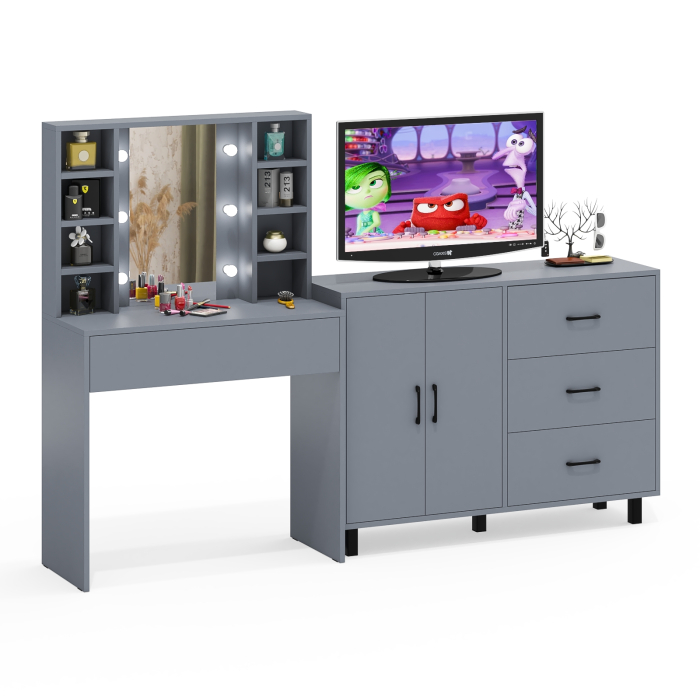 С зеркалом, Туалетный столик с подсветкой 115 и тумба-комод 123-1204