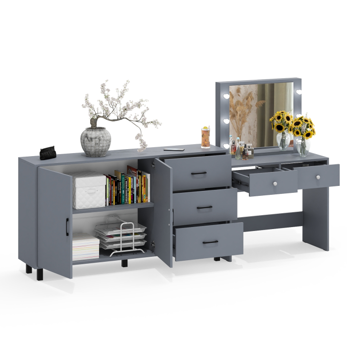 С зеркалом, Косметический столик с подсветкой СТ-5 в комплекте с комодом 123-1604