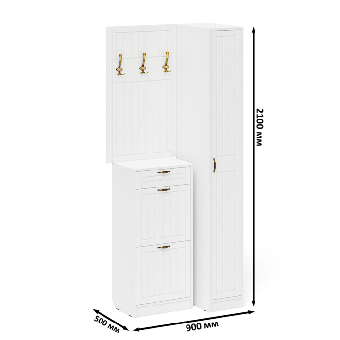 Прихожие, Высокая обувница с вешалкой с крючками и пеналом П-6-500 для прихожей фрезеровка прованс