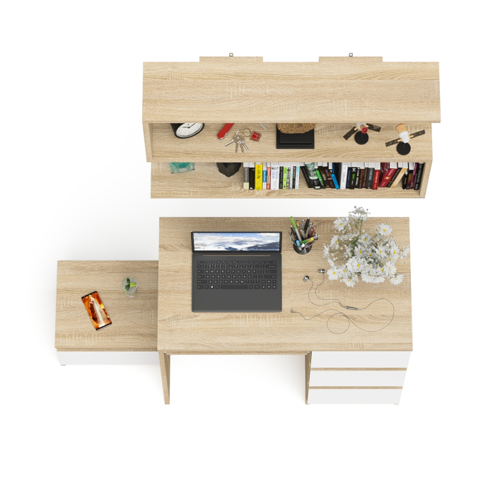 Прямые компьютерные столы, Компьютерный стол Мори МС-6 ящики справа с навесной полкой 900 и тумбой с ящиком