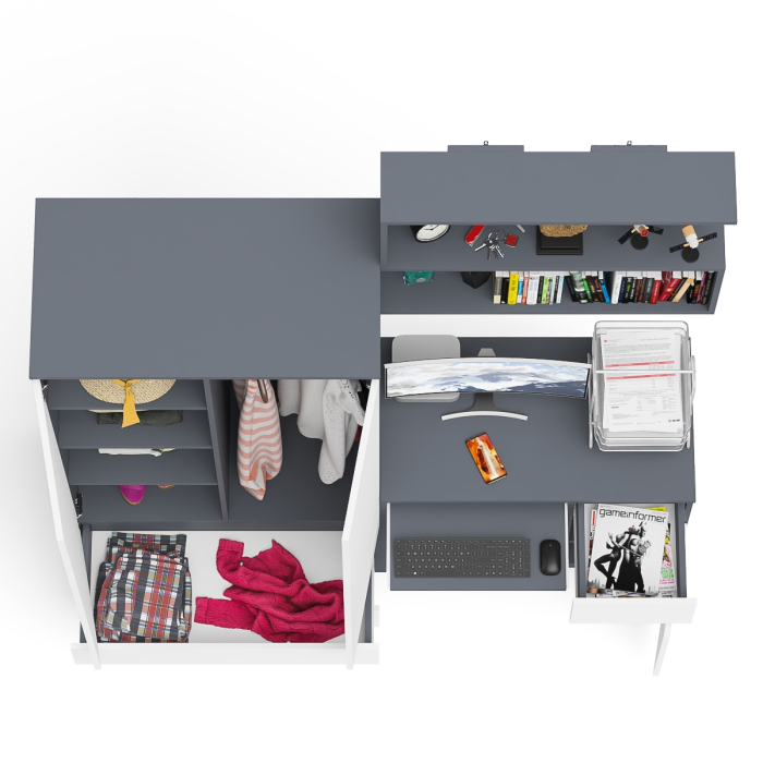 Домашние кабинеты, Стол компьютерный с ящиком МС-1 правый с навесной полкой и шкаф-комод МШ900.1 Мори