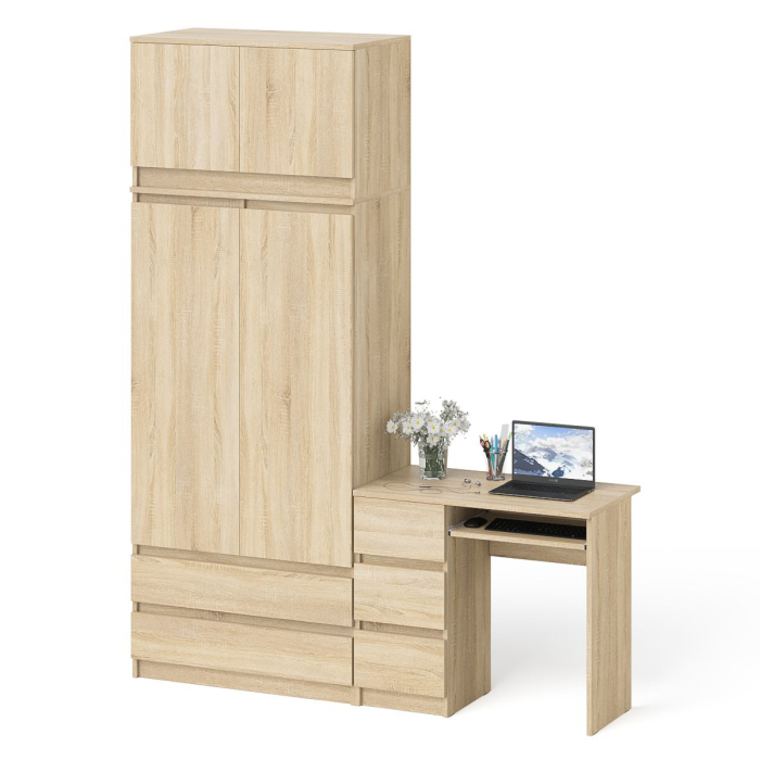 Компьютерные столы, Однотумбовый стол компьютерный МС-6 левый с шкаф-комодом 900 с антресолью Мори