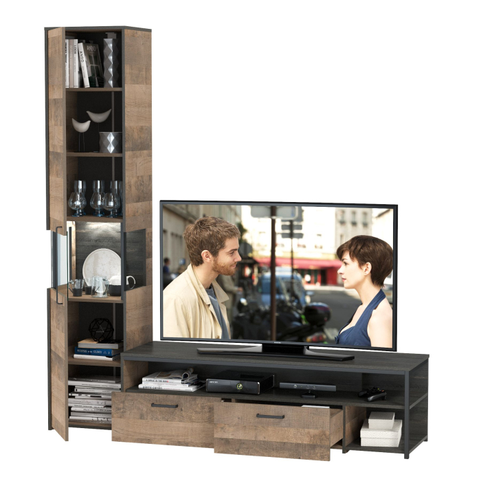 Стенки для гостиной, Тумба под ТВ и шкаф-пенал-витрина с подсветкой Трувор