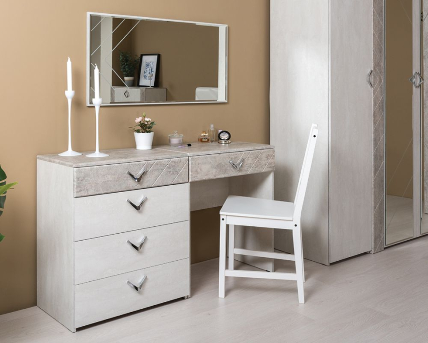 Модульные cпальни, Спальня Амели № 7 шёлковый камень/бетон чикаго беж, 9 предметов мебели