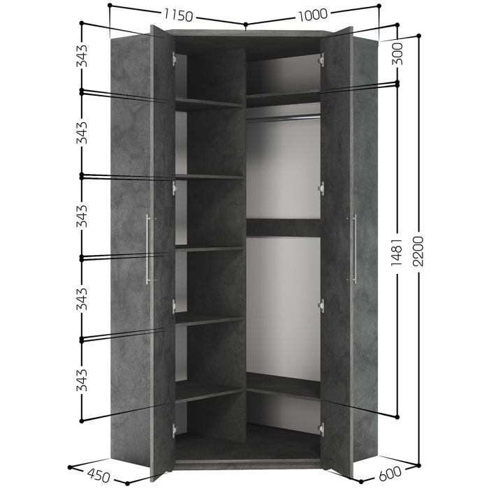 Для одежды, Шкаф угловой двухдверный Мелодия МУ-22 115х100