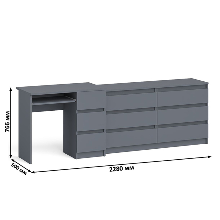 Домашние кабинеты, Комод 1380 6-ть ящиков Мори с однотумбовым столом компьютерным МС-6 правым