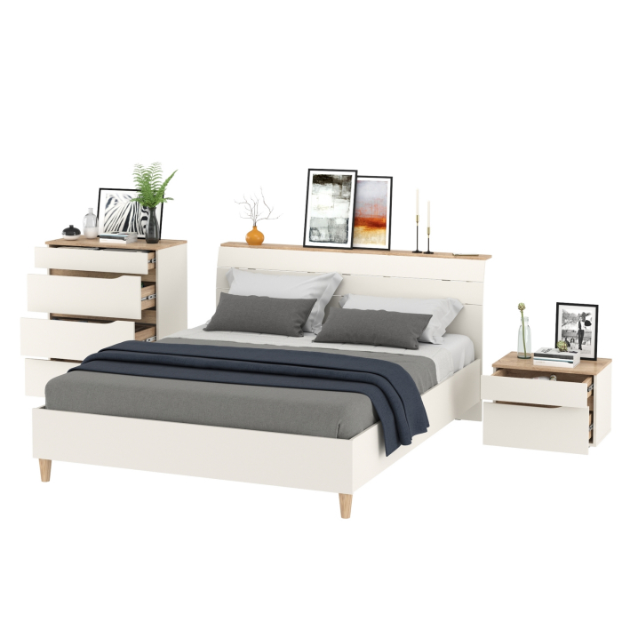 Спальные гарнитуры, Мебель для спальни Муссон: кровать 1600, основание, тумбочка и комод 4-ре ящика