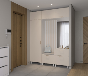 Прихожая Тренд с антресолью и рейками Белый/Белла Кашемир серый