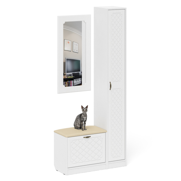 Прихожие, Обувница с сиденьем зеркало и пенал П-6 МДФ фрезеровка ромб