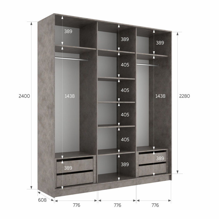 Шкафы-купе 3-х дверные, Шкаф-купе Эста 3-х дверный Стекла фисташка/Доводчик 240х66х240