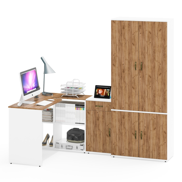 Домашние кабинеты, Тумбочка для документов Лидер-8 3.15 с рабочим столом и шкафом для одежды и документов