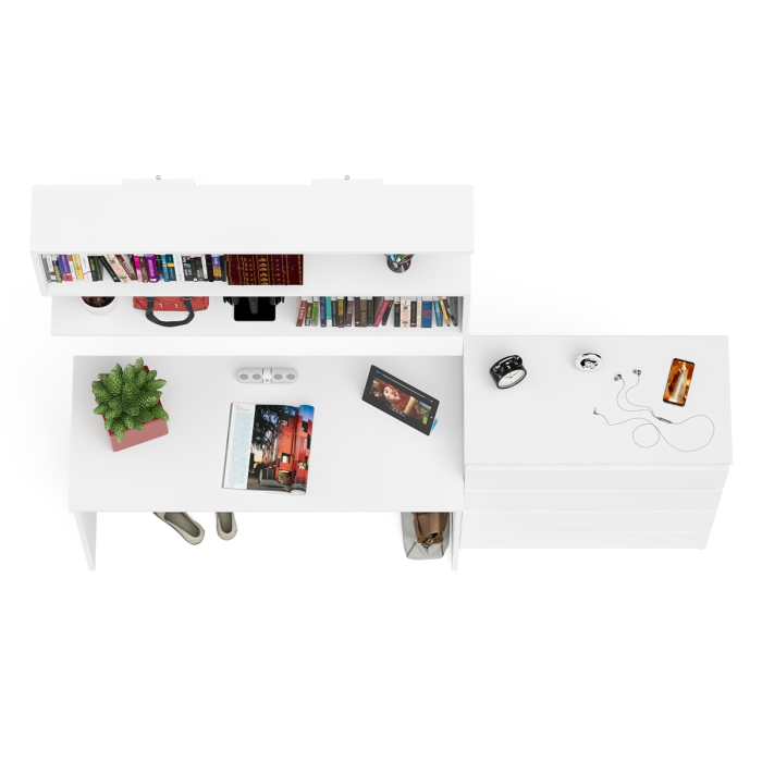 Прямые компьютерные столы, Комод Мори четыре ящика МК800.4 с письменным столом с навесной полкой на 1200