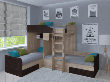 Кровать двухъярусная Трио Дуб Сонома