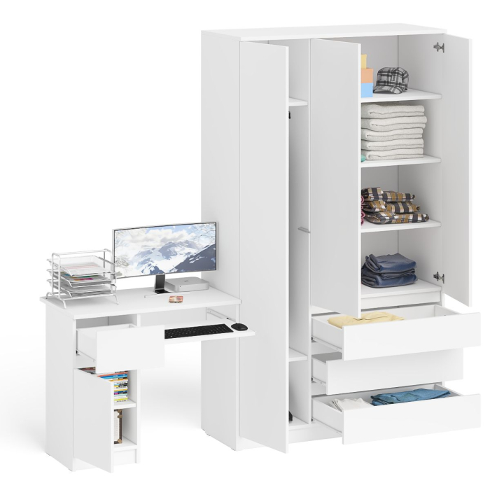 Домашние кабинеты, Компьютерный стол с тумбой с дверкой и ящиком левый и шкаф-комод Мори МШ1200-1