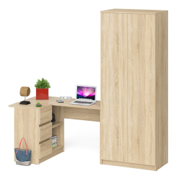 Шкаф двухдверный Мори МШ800 и угловой компьютерный стол МС-16 3 ящика слева