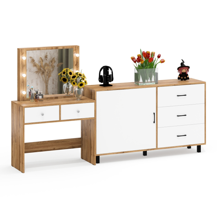 Туалетные столики, Косметический столик с лампочками СТ-5 и комод-тумба 122-1504