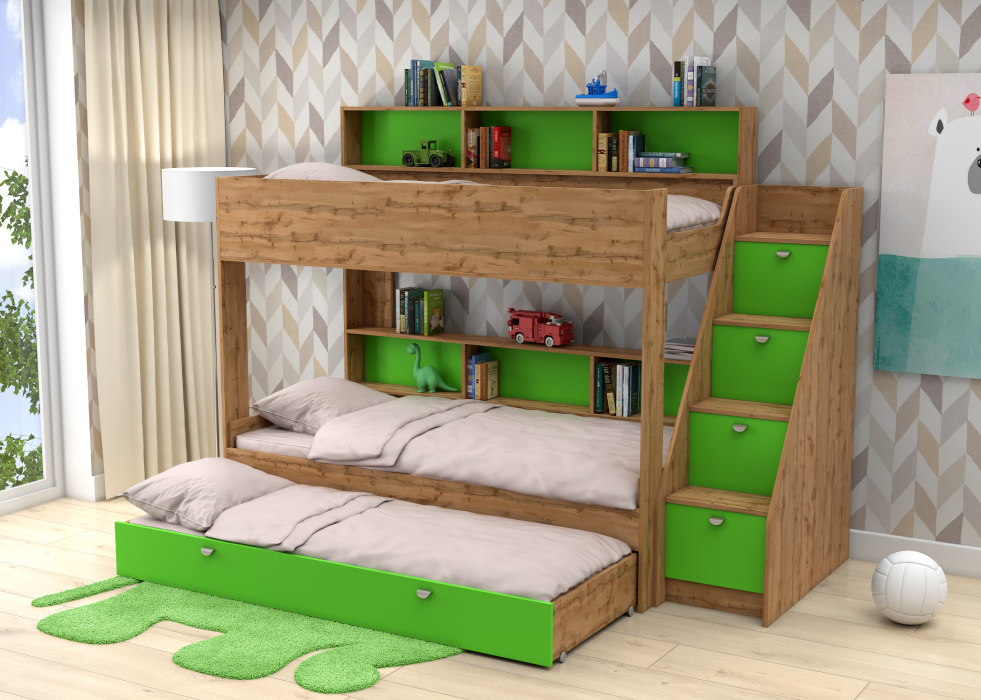 Для подростка, Трехъярусная кровать Golden Kids 10.1 дуб вотан