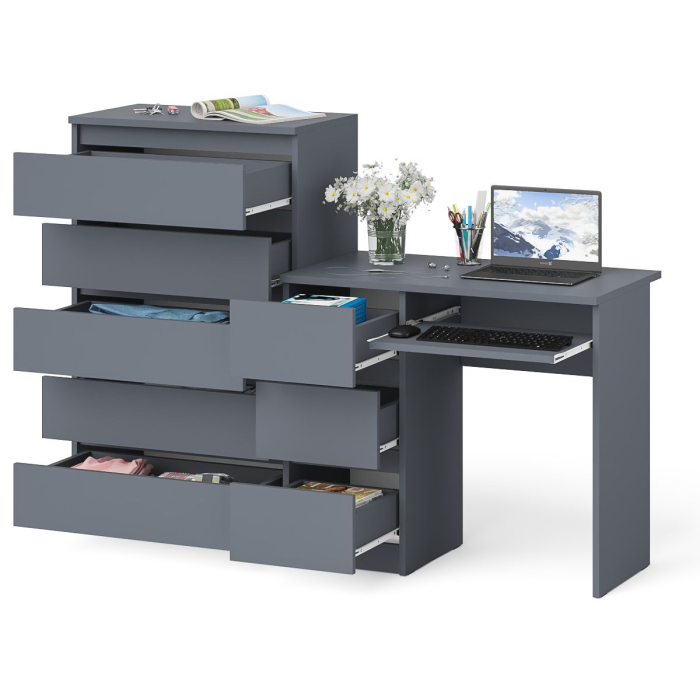 Домашние кабинеты, Комод высокий Мори МК700 5-ть ящиков и стол компьютерный Мори МС-6 левый