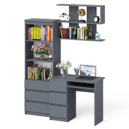 Стол для работы три ящика слева Мори с навесной полкой на 900 и стеллаж-комод три ящика