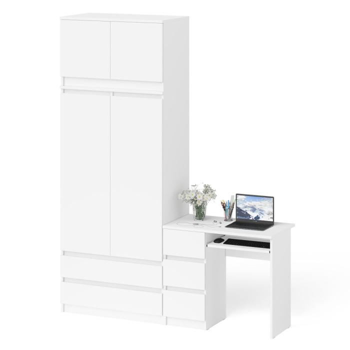 Компьютерные столы, Однотумбовый стол компьютерный МС-6 левый с шкаф-комодом 900 с антресолью Мори