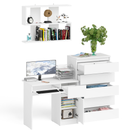 Стол компьютерный Мори МС-1 правый с высоким комодом на пять ящиков и навесной полкой