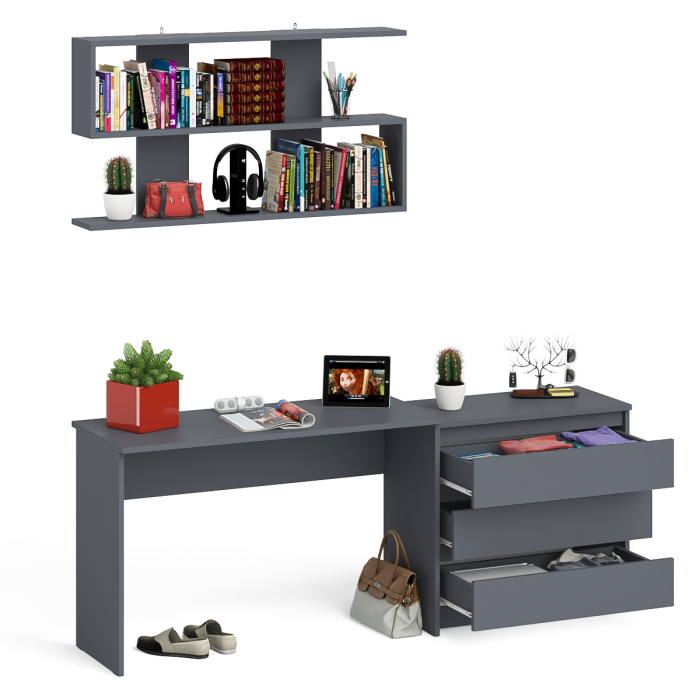 Прямые компьютерные столы, Комод три ящика Мори 800 с письменным столом 1200 и навесной полкой 1200