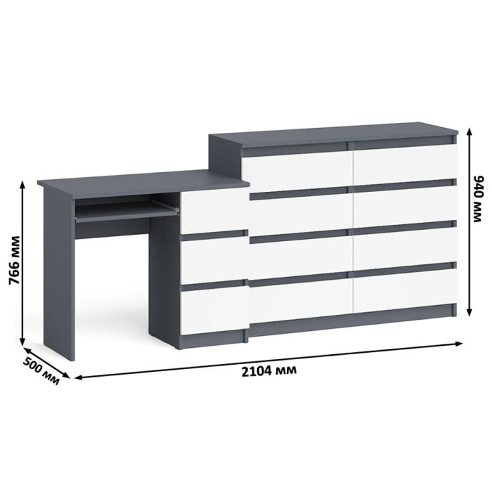 Компьютерные столы, Комод Мори МК1200 8-мь ящиков со столом компьютерным МС-6 правым
