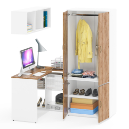 Бельевой глубокий шкаф Лидер-8 19Б с навесной полкой для книг и столом для работы