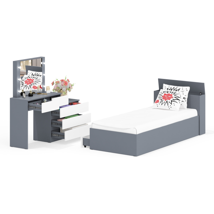 Спальные гарнитуры, Стол косметический с подсветкой 110 с кроватью с выдвижными ящиками Ксения 900