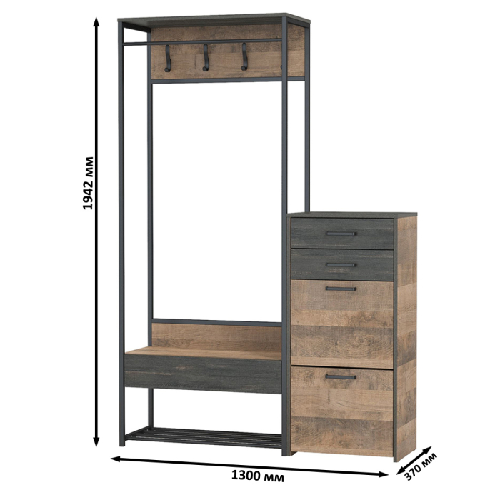 Прихожие, Прихожая Трувор 15.120 с тумбой для обуви 13.241.06 Тдуб гранж песочный/интра