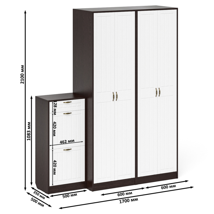 Прихожие, Тумба для обуви две секции и два шкафа в прихожую П-6 № 13 МДФ фрезеровка прованс