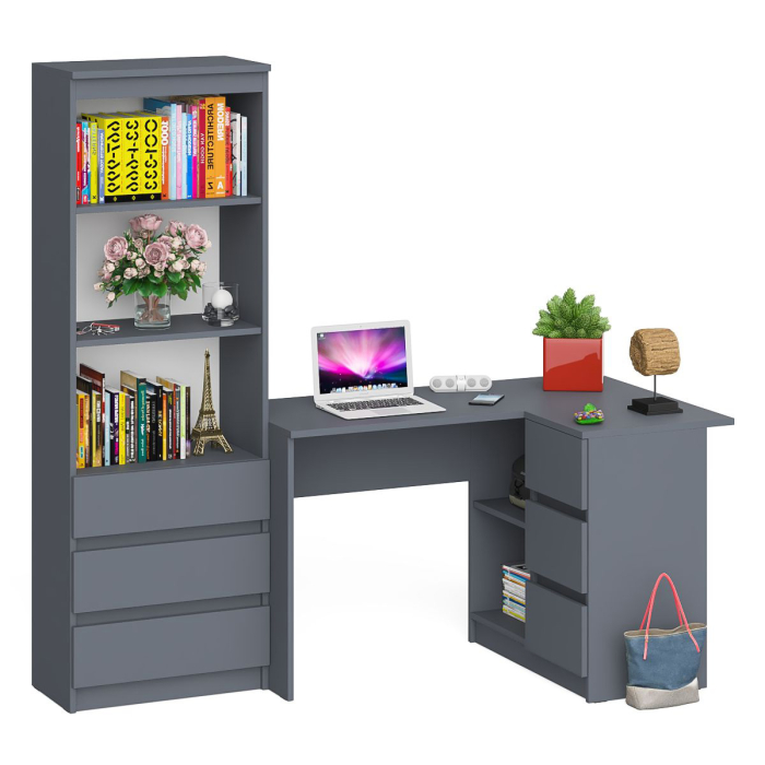 Домашние кабинеты, Стеллаж-комод три ящика Мори МСТ-600 с угловым компьютерным столом МС-16 тумба справа