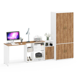 Стол письменный-трансформер Лидер-8 с тумбочкой с нишей и глубоким бельевым шкафом