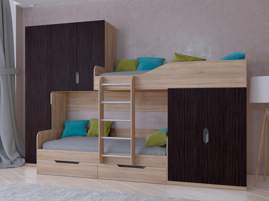 Для подростков, Кровать двухъярусная Лео Дуб Сонома
