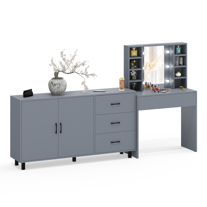 С зеркалом, Косметический cтол с подсветкой и ящиком 115 и комод 123-1604