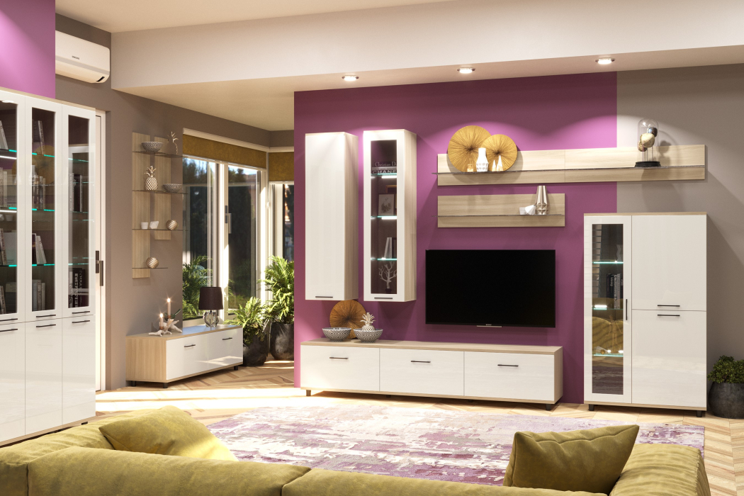 Стенки для гостиной, Модульная гостиная Грейс композиция 8  Ясень Асахи