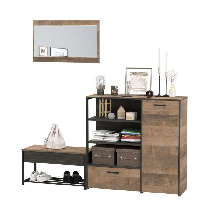 Прихожие, Комод с нишами и ящиком с обувницей с сиденьем и зеркалом Трувор