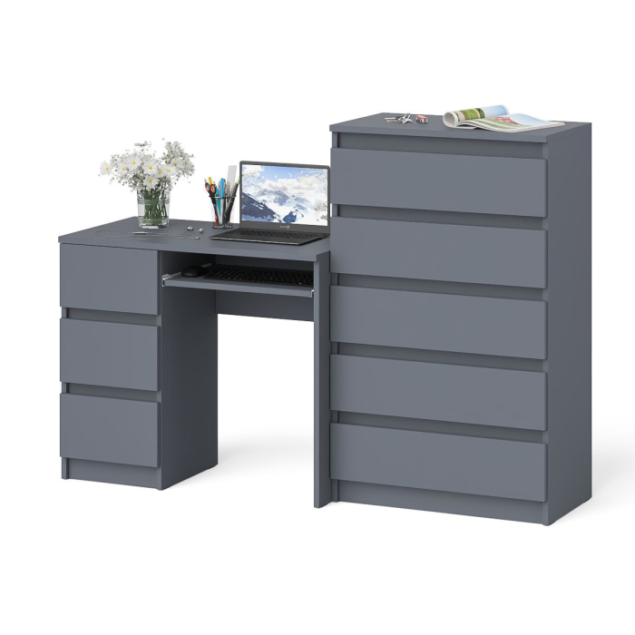 Домашние кабинеты, Комод высокий Мори МК700 5-ть ящиков и стол компьютерный Мори МС-6 левый