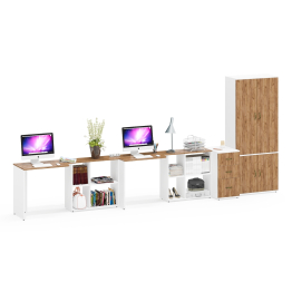 Два стола-трансформера с тумбой на три ящика и бельевым шкафом Лидер-8