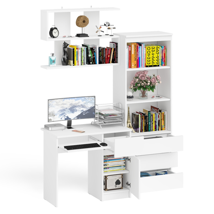 Прямые компьютерные столы, Стол компьютерный Мори МС-1 правый с навесной полкой и стеллаж-комодом 600.3